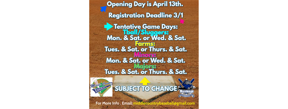 Tentative Game Days/ Opening Day/ Reg. Deadline